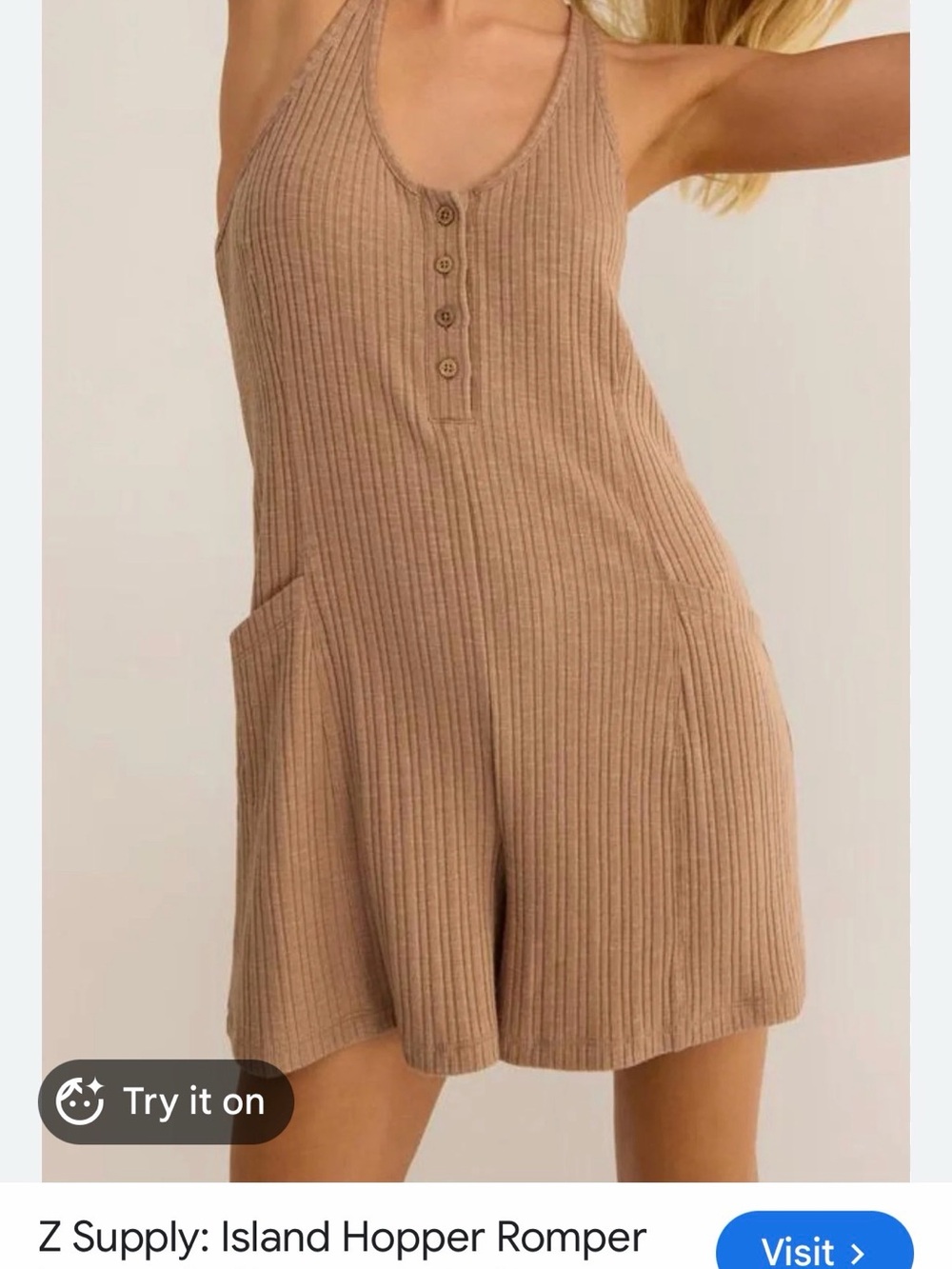 Z Supply Ribbed Knit Tank Romper in Taupe